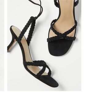 Ann Taylor Suede Leather Wraparound Braided Ankle Straps Black Sandals